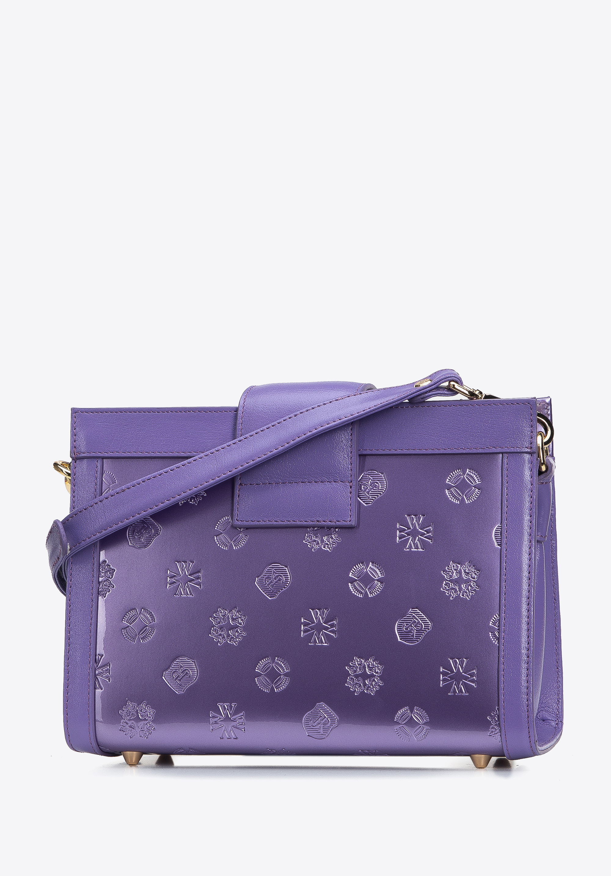 Doppelkammer-Umhängetasche für Damen aus Lackleder und Metallic-Leder, lila, 34-4-240-FF, Bild 1