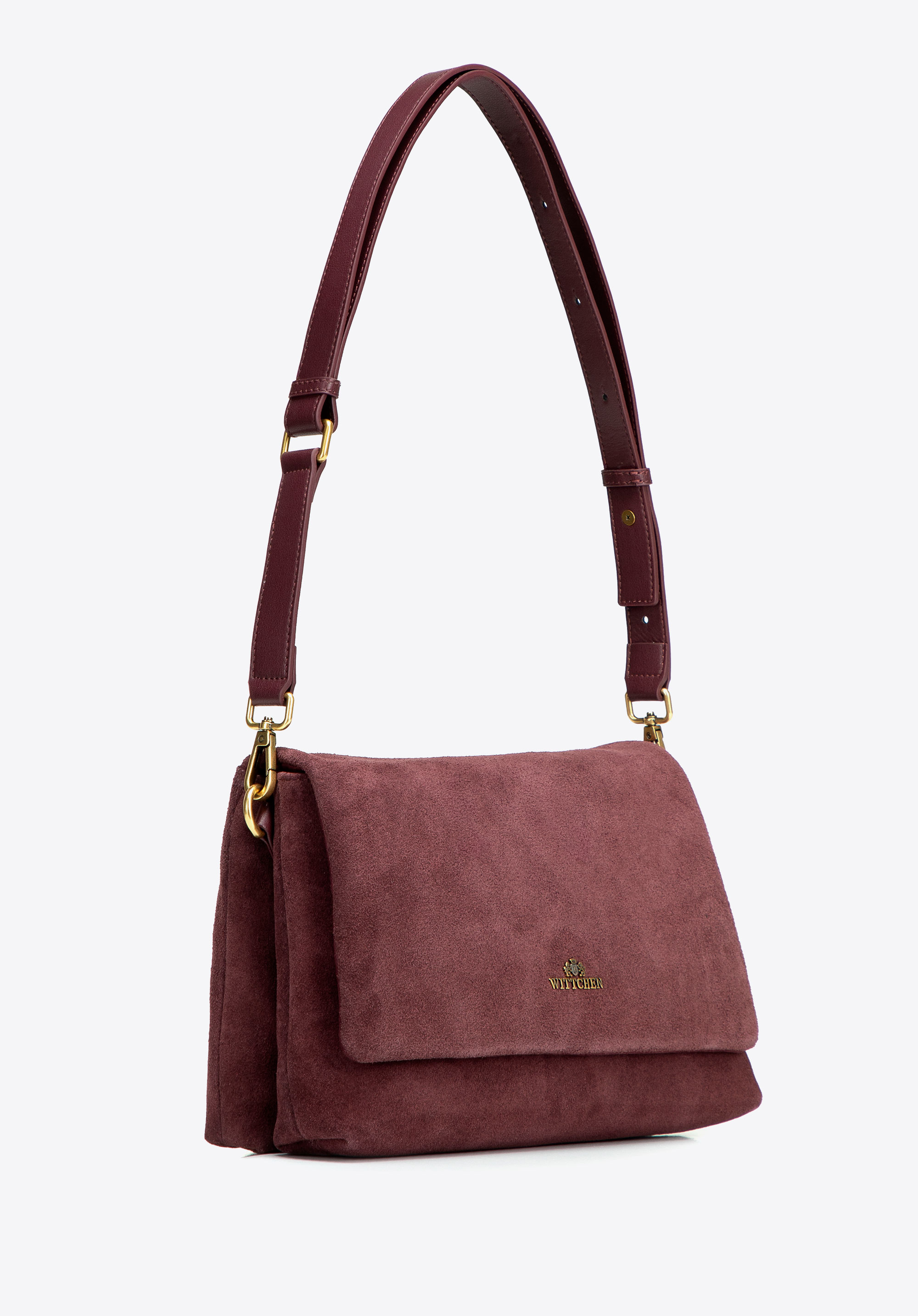 Női kétrekeszes velúr crossbody táska, Burgundia, 103-4E-632-3, Fénykép 1