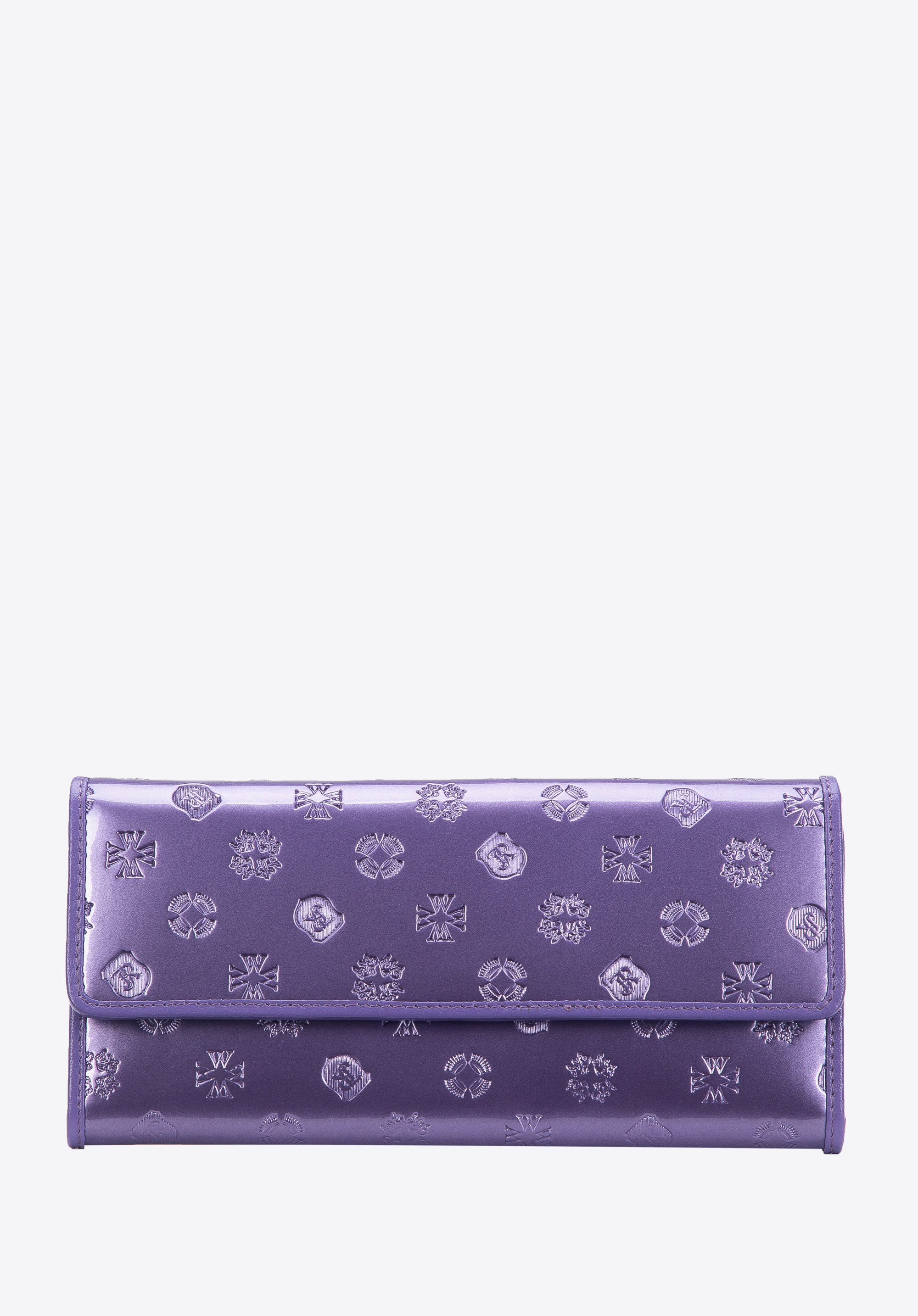 Női pénztárca, monogrammal dombornyomott lakkozott bőrből, lila, 34-1-413-FF, Fénykép 1