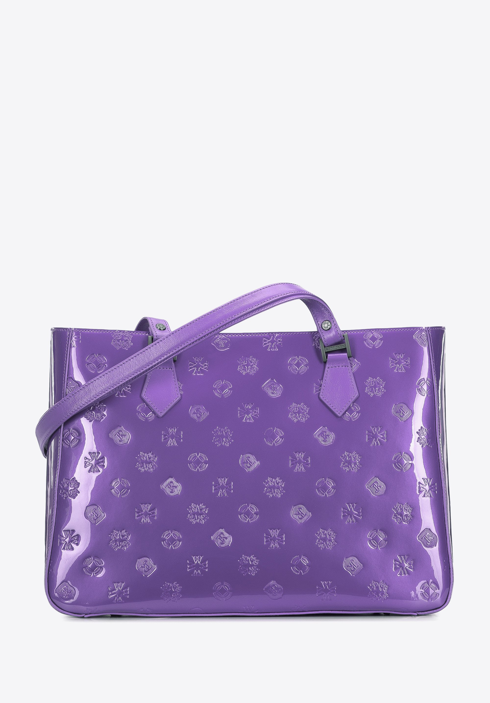 Shopper-Tasche aus Lackleder mit Monogramm, lila, 34-4-098-FF, Bild 1