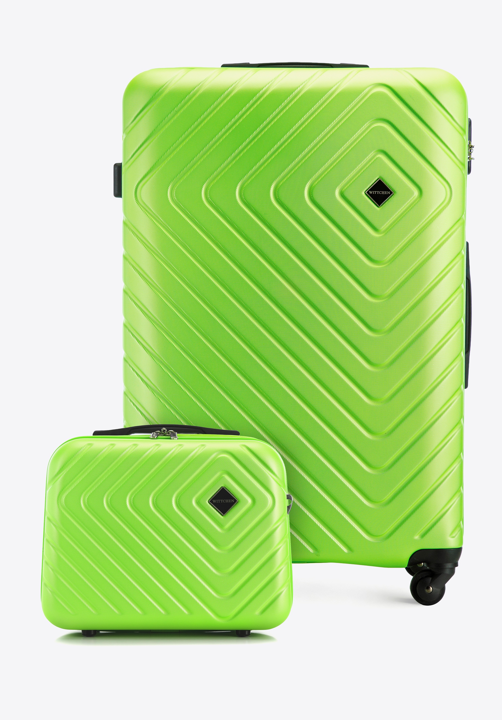 Großer ABS-Koffer und Kosmetikkoffer mit geometrischer Prägung, limonengrün, 56-3A-753-86K, Bild 1