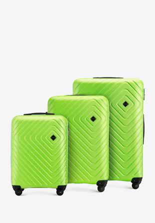 Kofferset aus ABS mit geometrischer Prägung, limonengrün, 56-3A-75S-86, Bild 1