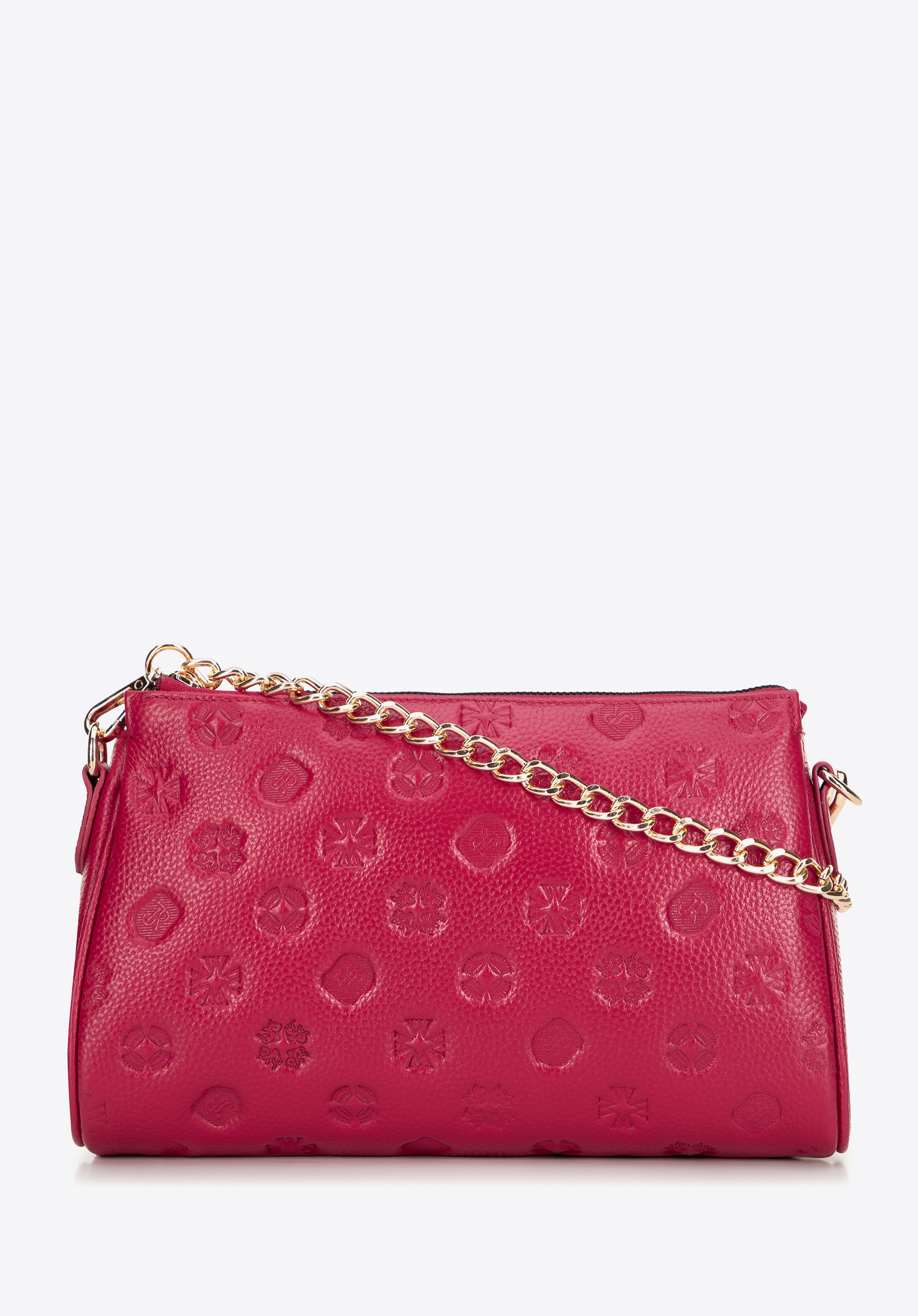 Crossbody kabelka z embosované kůže, malinová, 99-4E-307-33, Obrázek 1