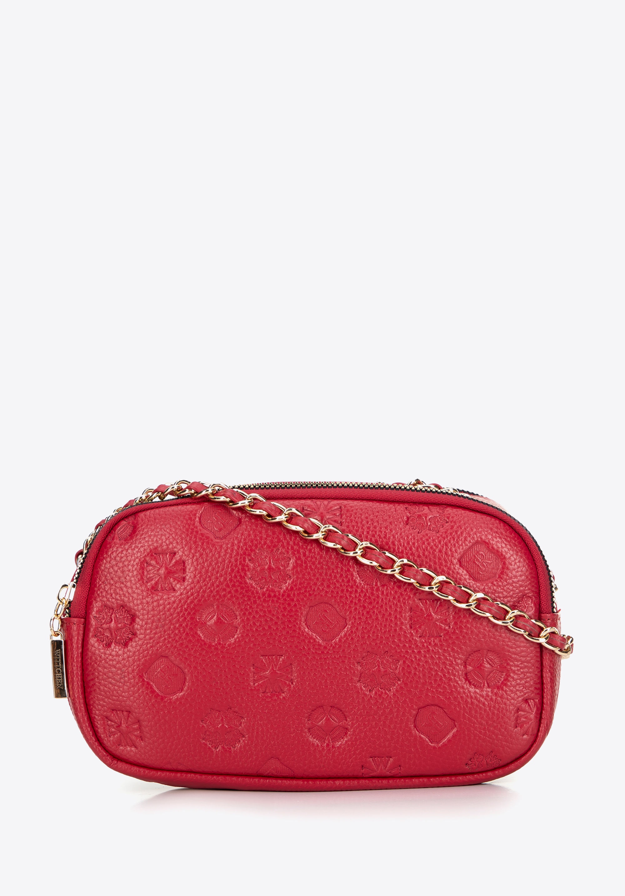 Dámská kožená crossbody kabelka s řetízkovým popruhem přes rameno, malinová, 99-4E-305-33, Obrázek 1