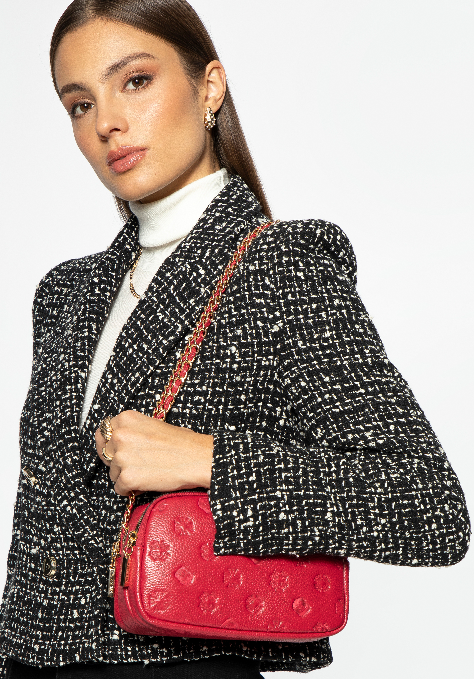 Dámská kožená crossbody kabelka s řetízkovým popruhem přes rameno, malinová, 99-4E-305-33, Obrázek 1