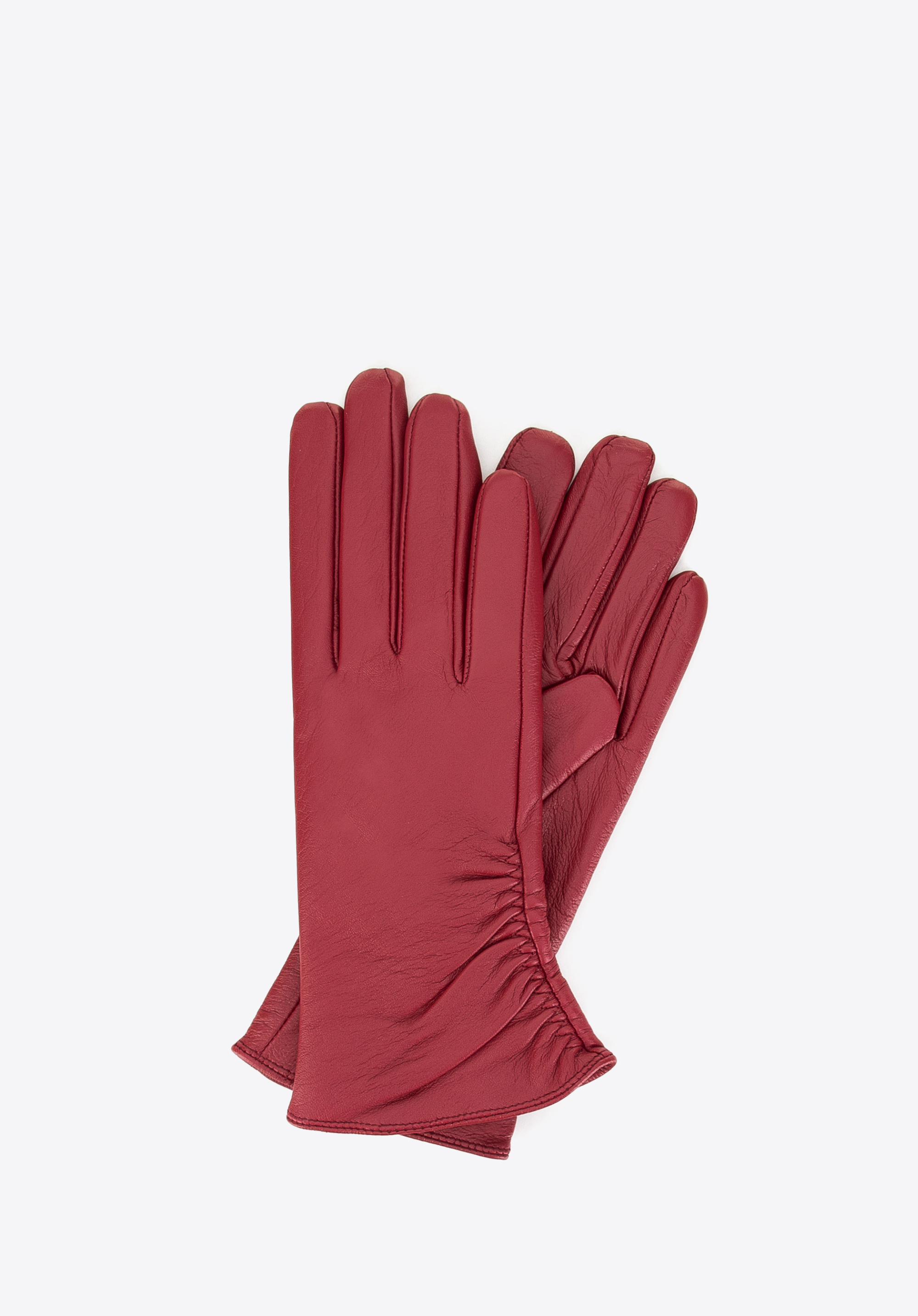 Gyűrt női bőrkesztyű, málnavörös, 44-6A-006-6A-M, Fénykép 1