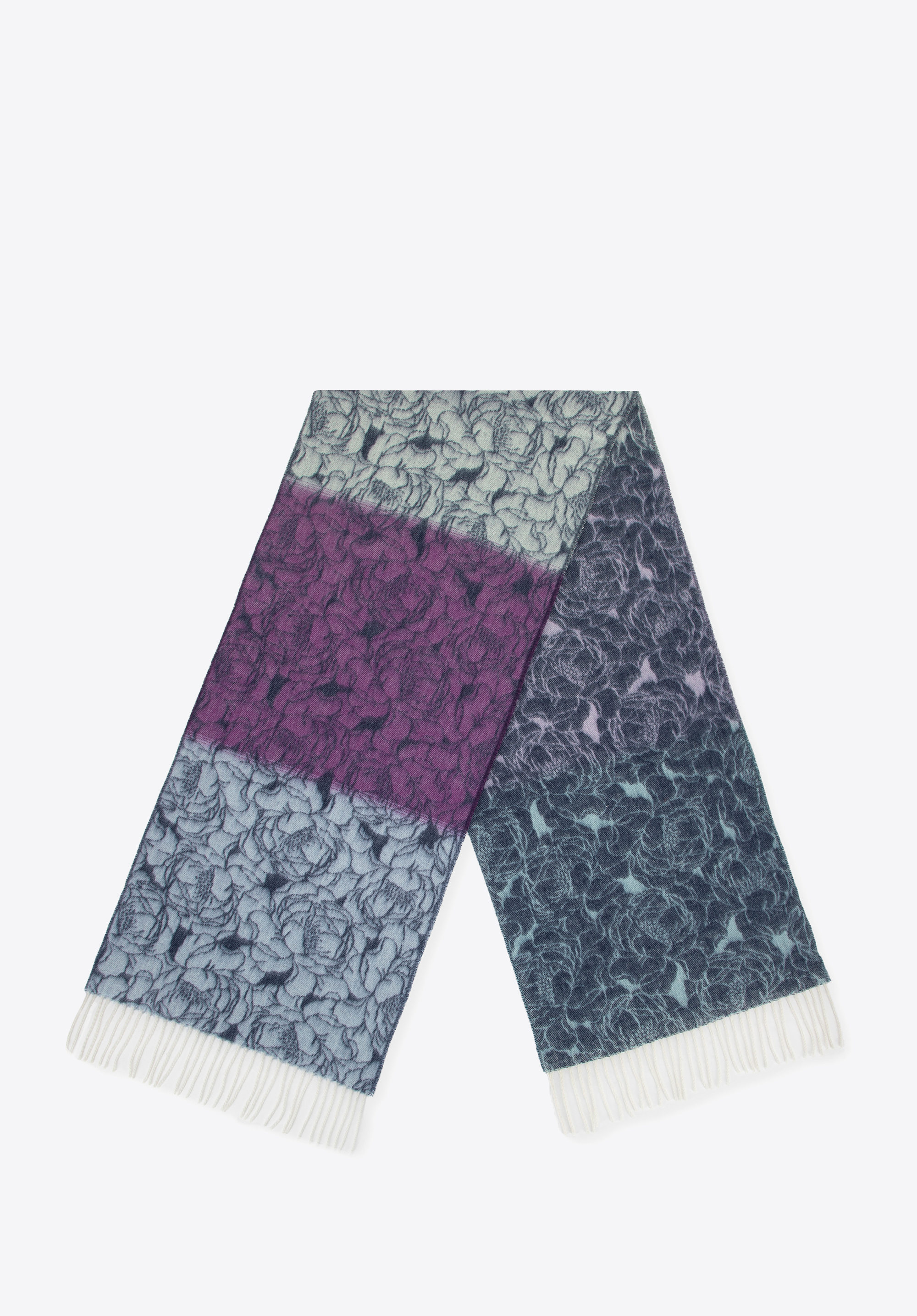 Damenschal mit Blumenmuster, marineblau - lila, 100-7D-002-X7, Bild 1