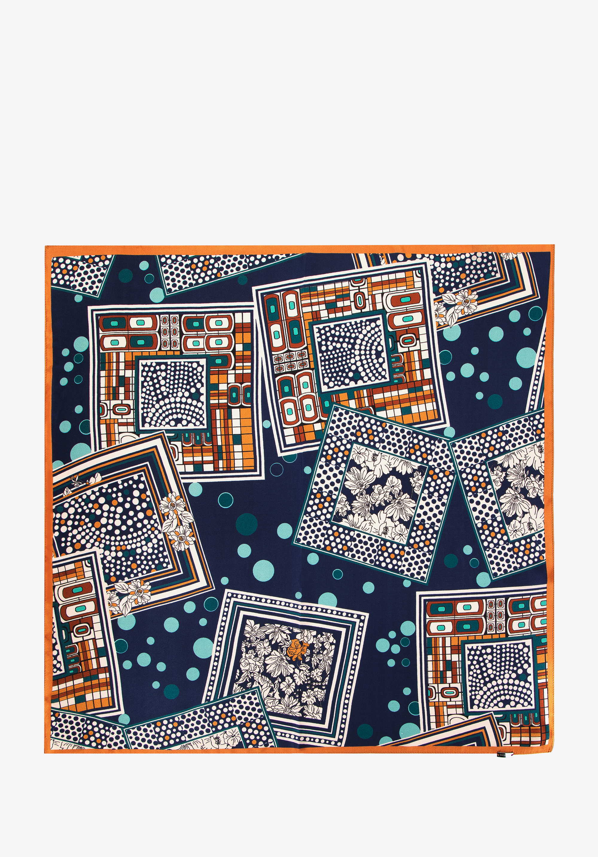 Großer gemusterter Seidenschal für Damen, Marineblau-Orange, 97-7D-S02-X4, Bild 1