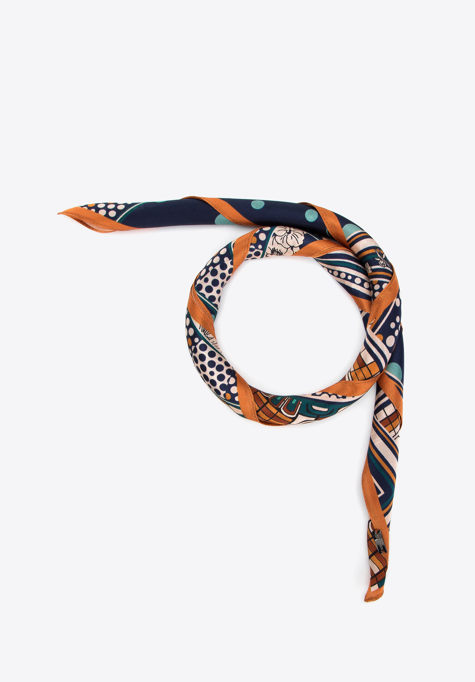 Großer gemusterter Seidenschal für Damen, Marineblau-Orange, 97-7D-S02-X4, Bild 1