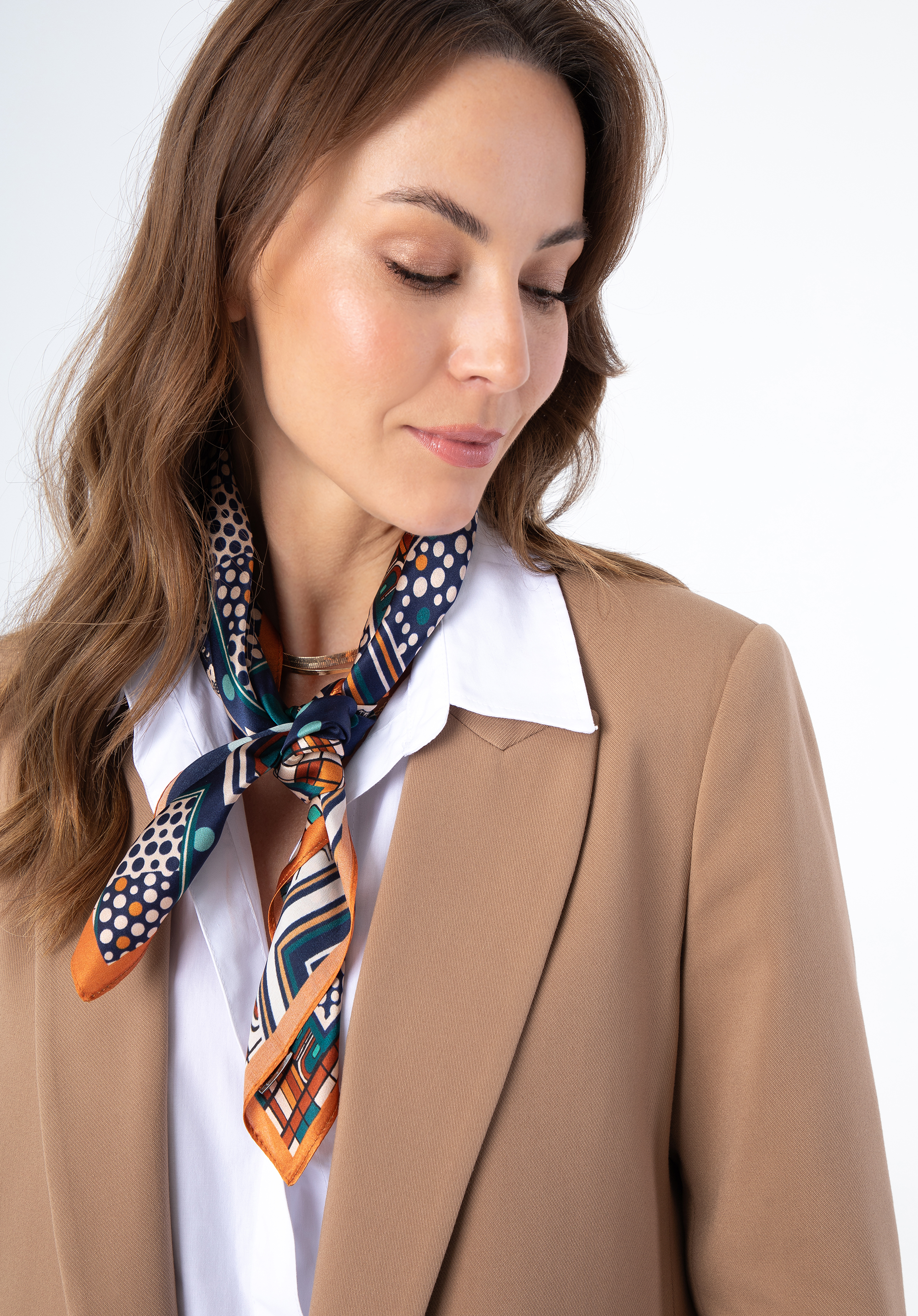 Großer gemusterter Seidenschal für Damen, Marineblau-Orange, 97-7D-S02-X4, Bild 1