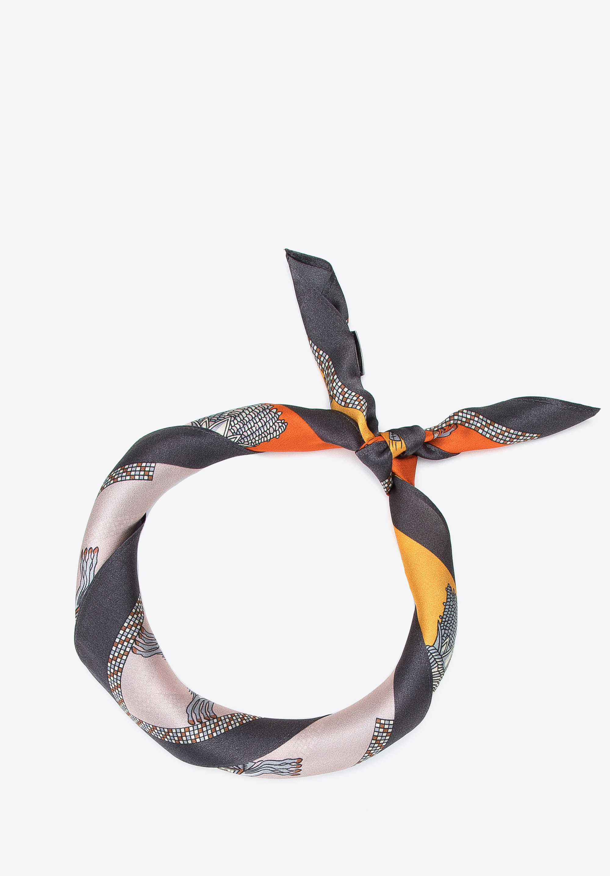Seidenschal mit Muster, Marineblau-Orange, 100-7D-S20-X16, Bild 1