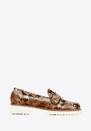 Mocasini de damă cu piele de sopârlă pe platformă, maro - bej, 92-D-127-5-39, Fotografie 1