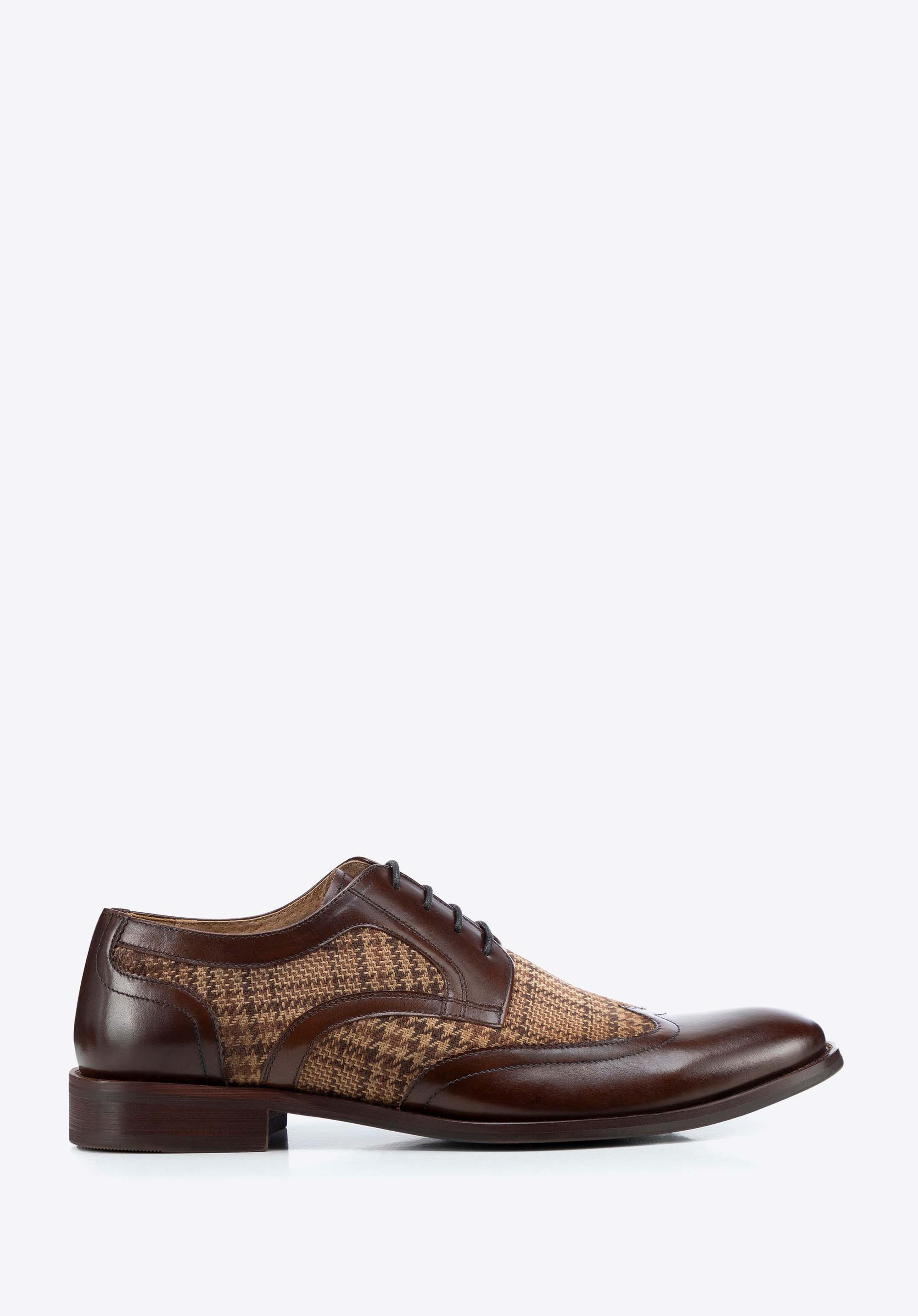 Pantofi derby bărbaţi piele cu detalii textile, maro - bej, 100-M-706-9-43, Fotografie 1