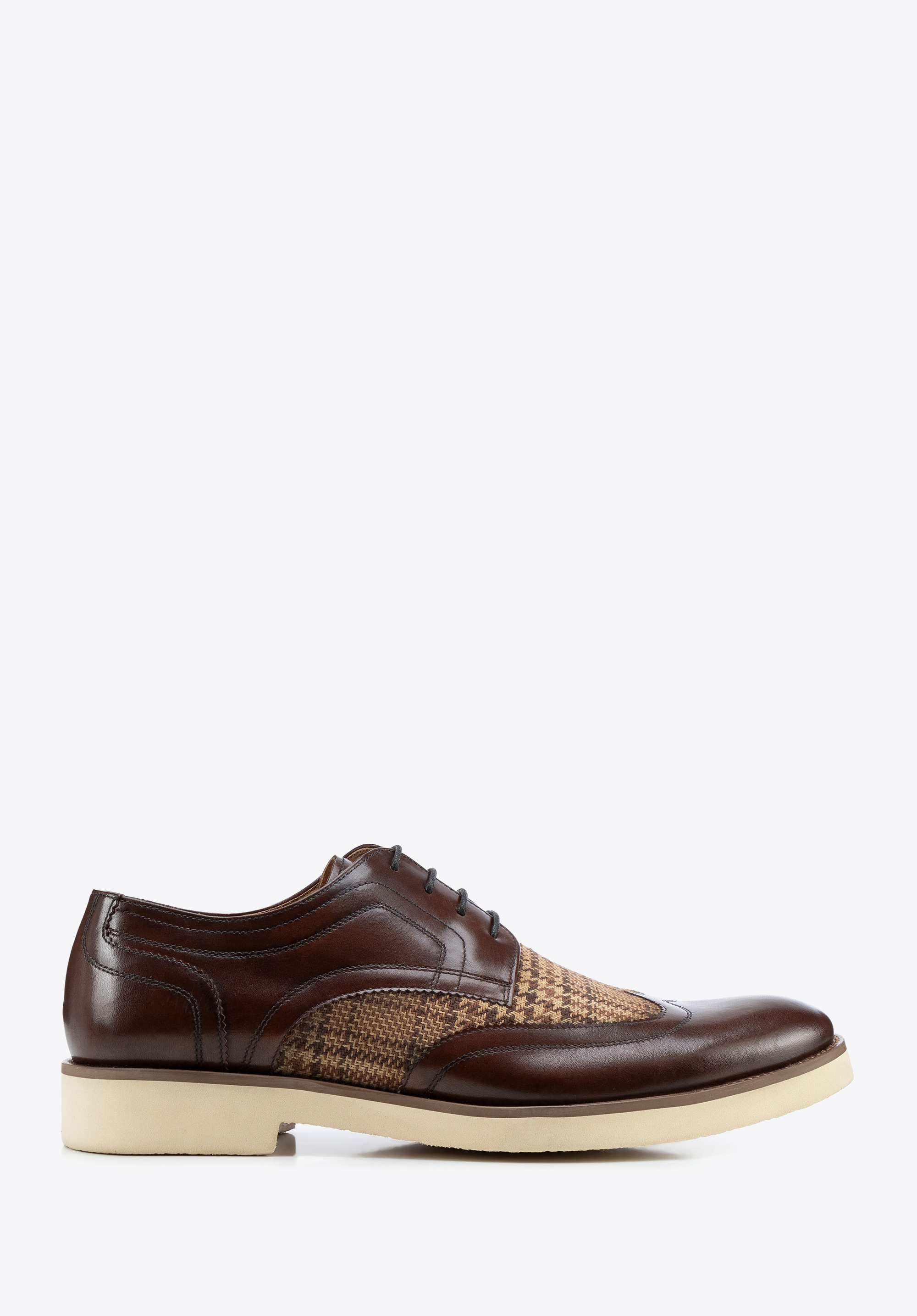 Pantofi derby din piele cu detalii, maro - bej, 100-M-707-9-41, Fotografie 1