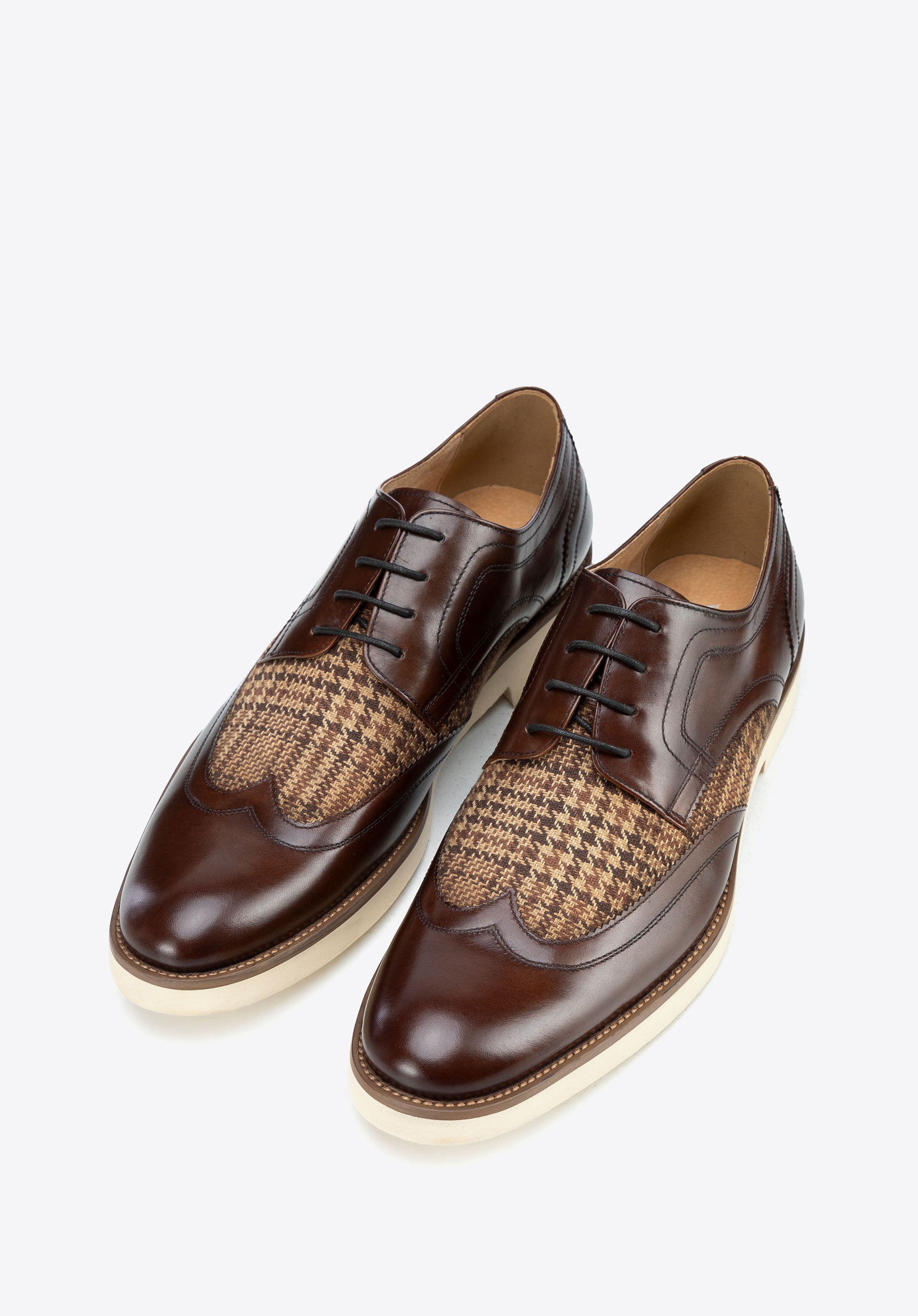 Pantofi derby din piele cu detalii, maro - bej, 100-M-707-9-41, Fotografie 1