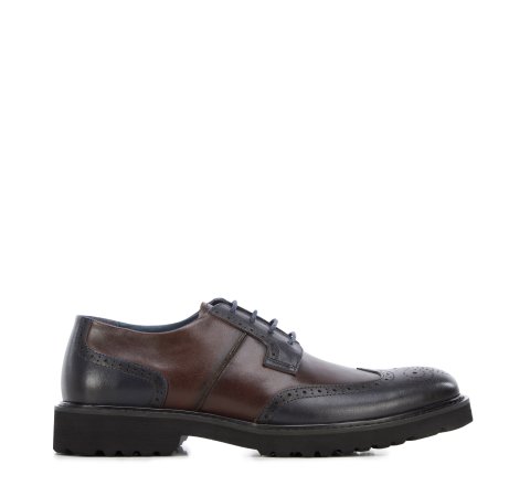 Pantofi bărbătești din piele bicoloră pe talpă ușoară, maro - bleumarin, 96-M-700-4N-45, Fotografie 1