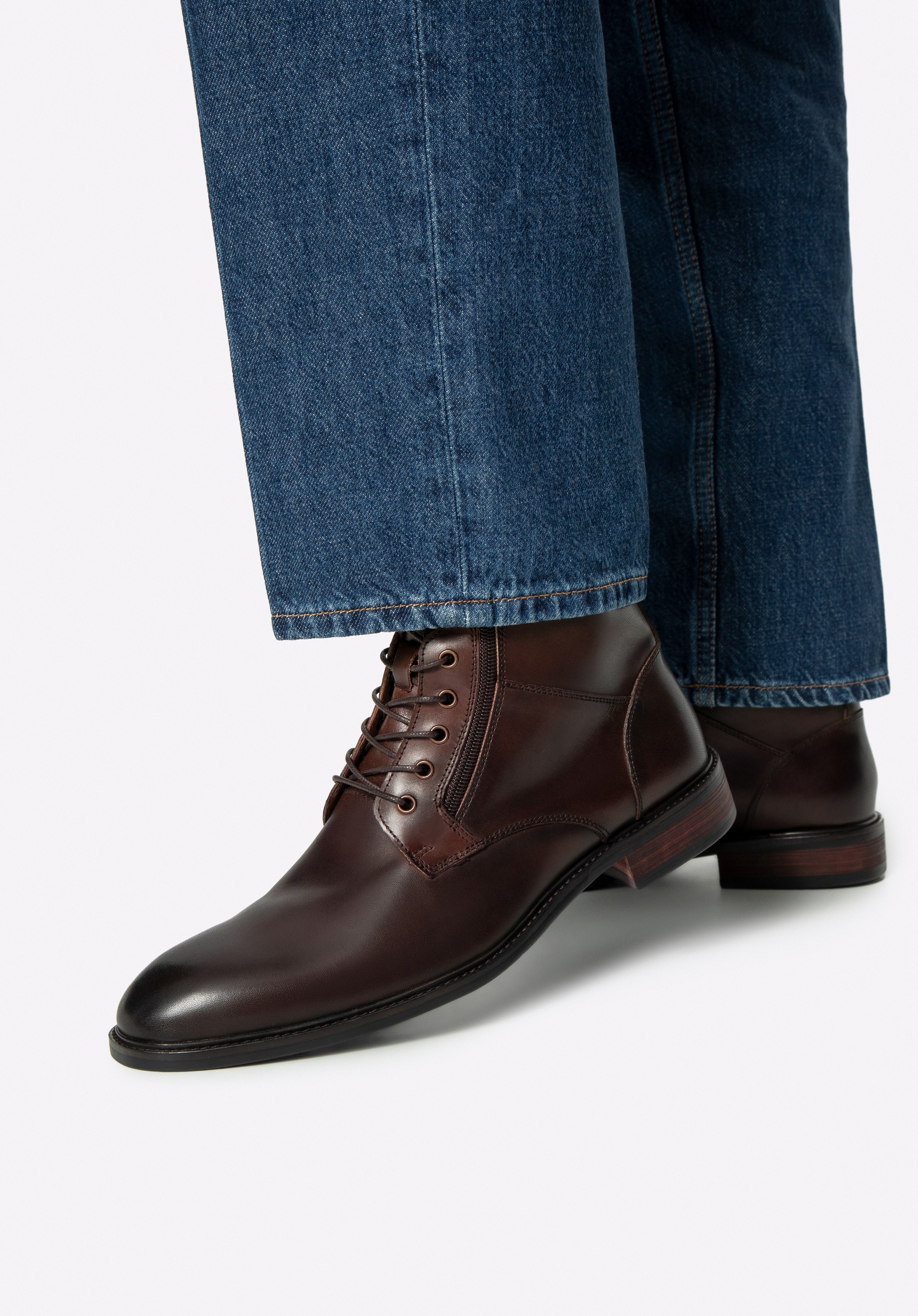 Cizme bărbătești din piele de căprioară și piele granulată, maro, 99-M-708-4-42, Fotografie 1