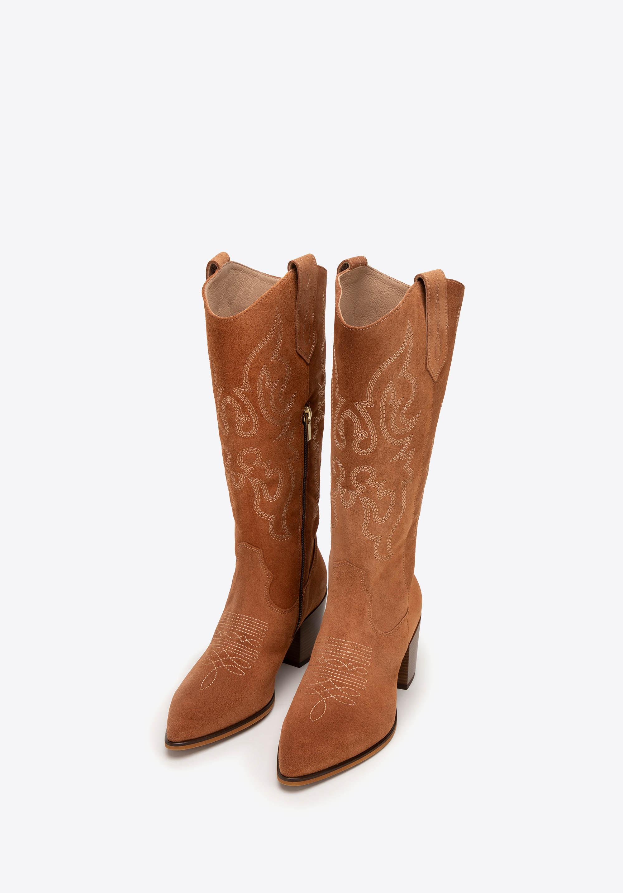 Cizme cowboy din piele întoarsă brodată și vârf ascuțit, maro, BD-B-805-4-39, Fotografie 1