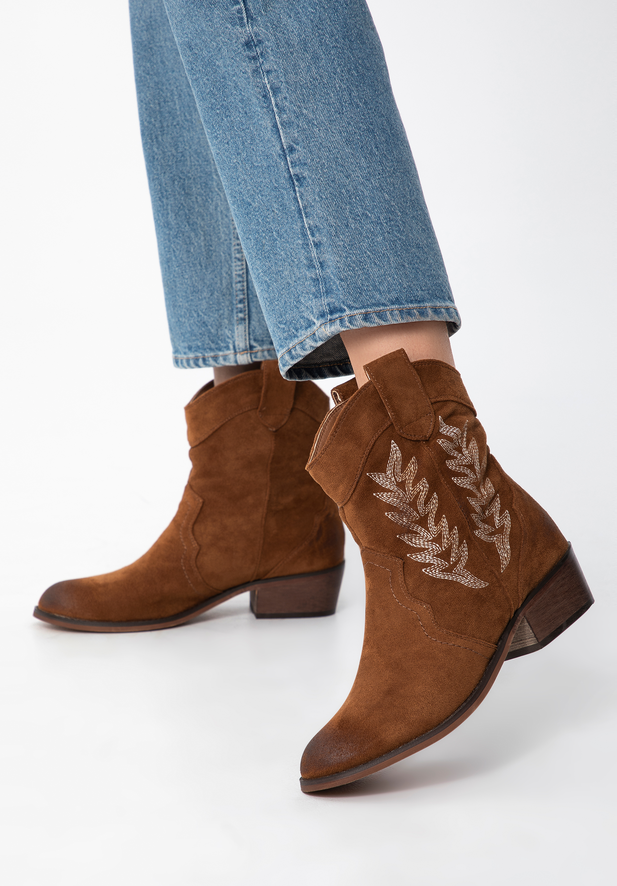 Cizme western brodate de damă, maro, 97-DP-806-5-35, Fotografie 1