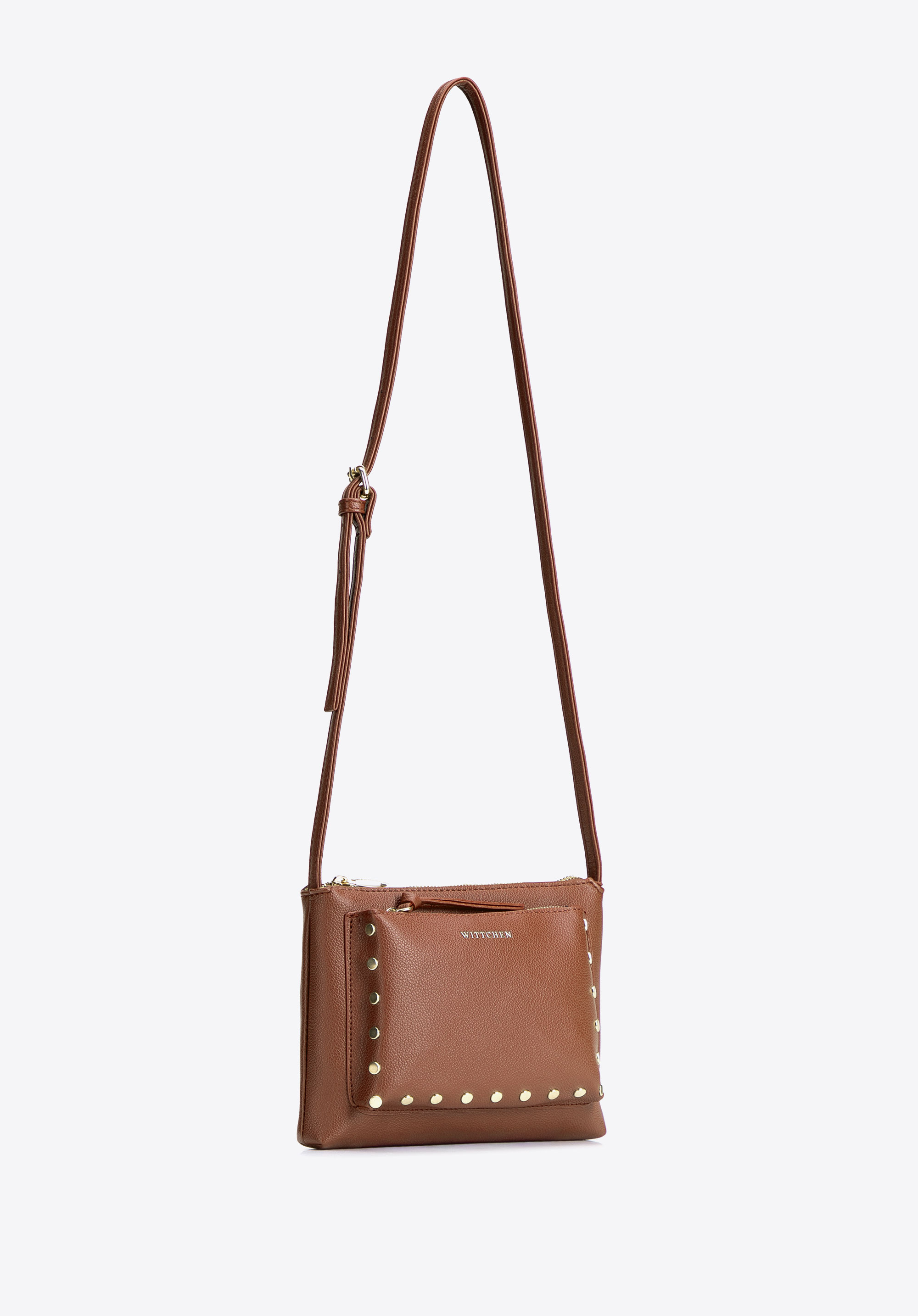Geantă mică crossbody pentru femei cu ținte decorative, maro deschis, 104-4Y-505-44, Fotografie 1