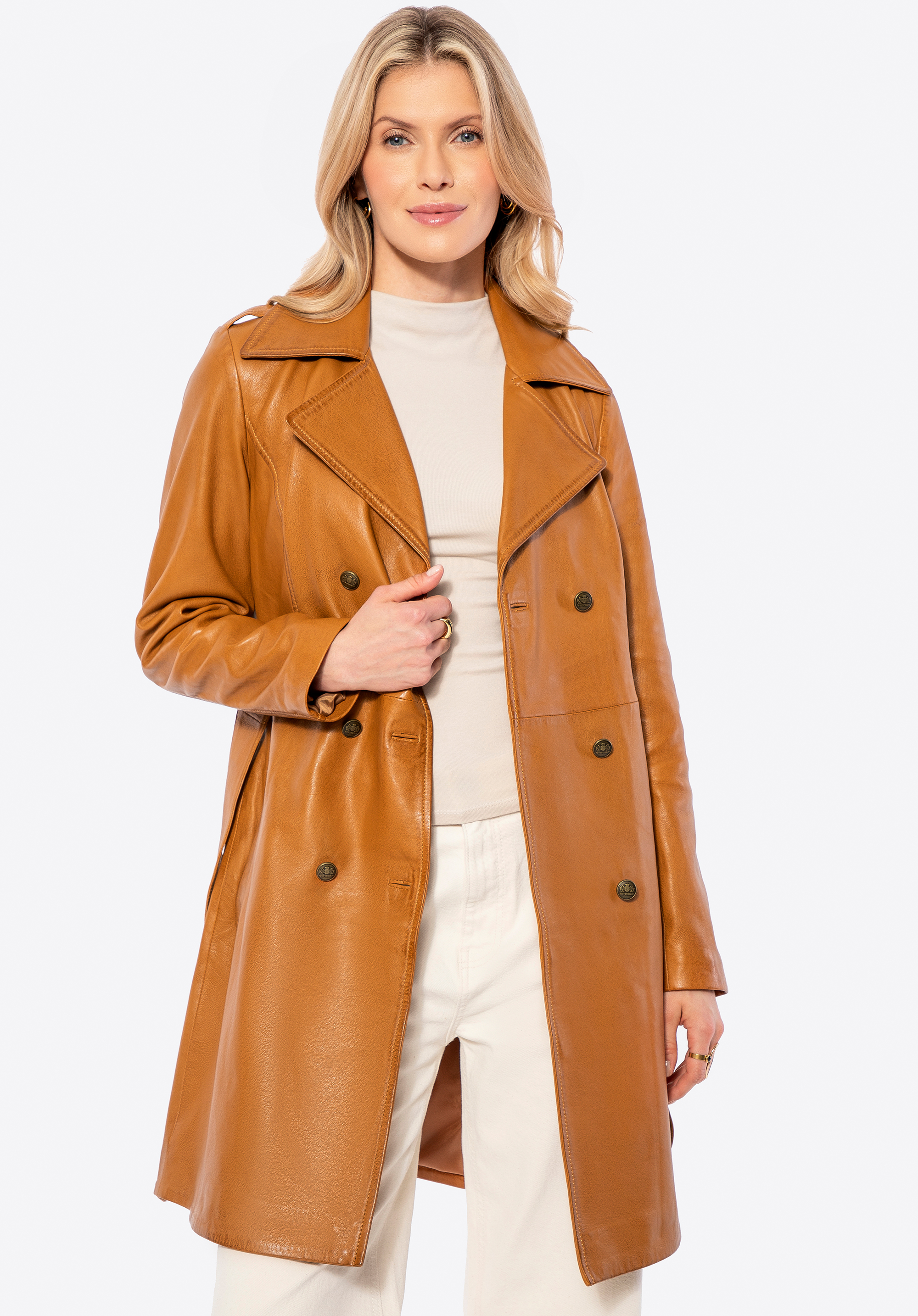 Haină din piele, caramel, 100-09-406-5-S, Fotografie 1