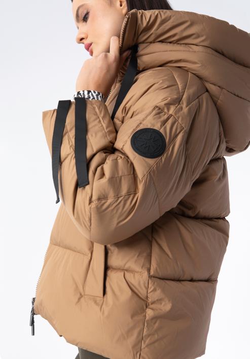 Jachetă de damă supradimensionată matlasată, cu manșete pe mâneci, maro deschis, 97-9D-401-P-L, Fotografie 4