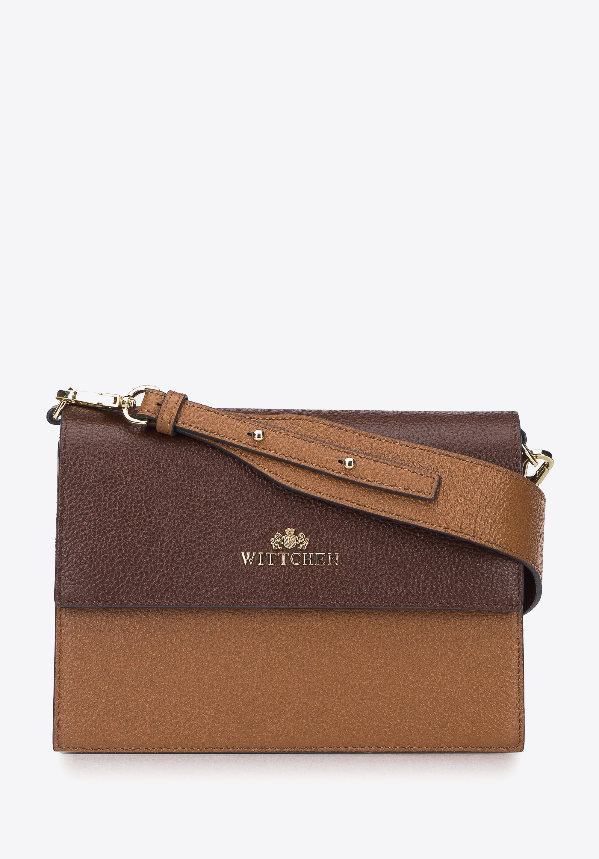Geantă crossbody din piele cu două compartimente, maro, 95-4E-607-4, Fotografie 1