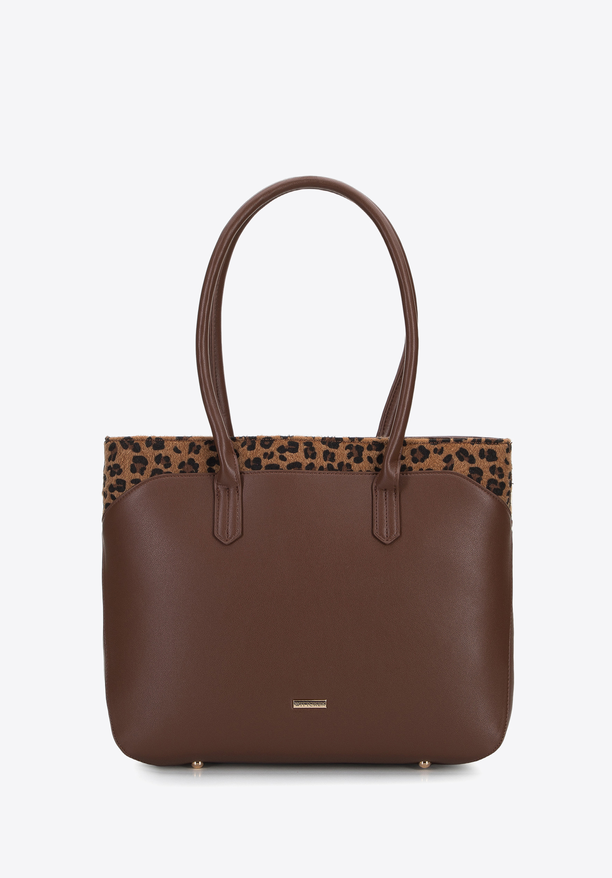Geantă de damă shopper cu o inserție decorativă cu model animal, maro, 95-2Y-531-4, Fotografie 1