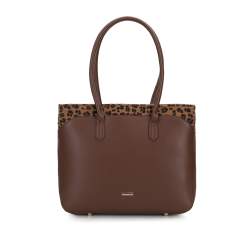 Geantă de damă shopper cu o inserție decorativă cu model animal, maro, 95-2Y-531-4, Fotografie 1
