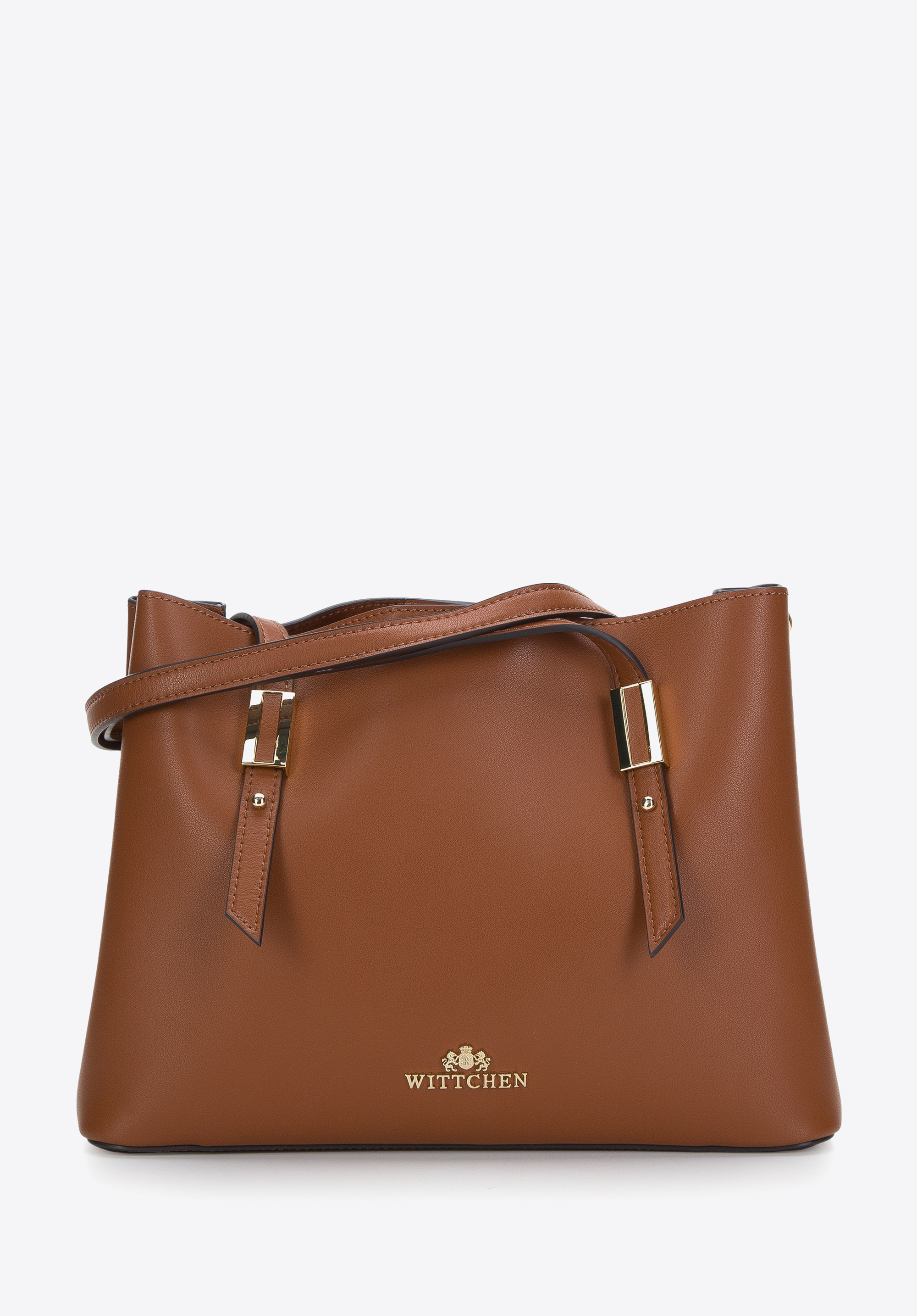 Geantă shopper mică din piele cu trei compartimente, maro, 97-4E-617-5, Fotografie 1