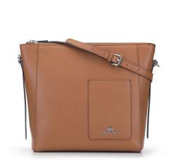 Geantă tip sac, din piele cu buzunar vertical, maro, 93-4-100-5, Fotografie 1