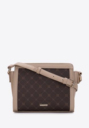 Geantă crossbody monogramă din piele artificială cu textura saffiano, maro, 97-4Y-203-4, Fotografie 1