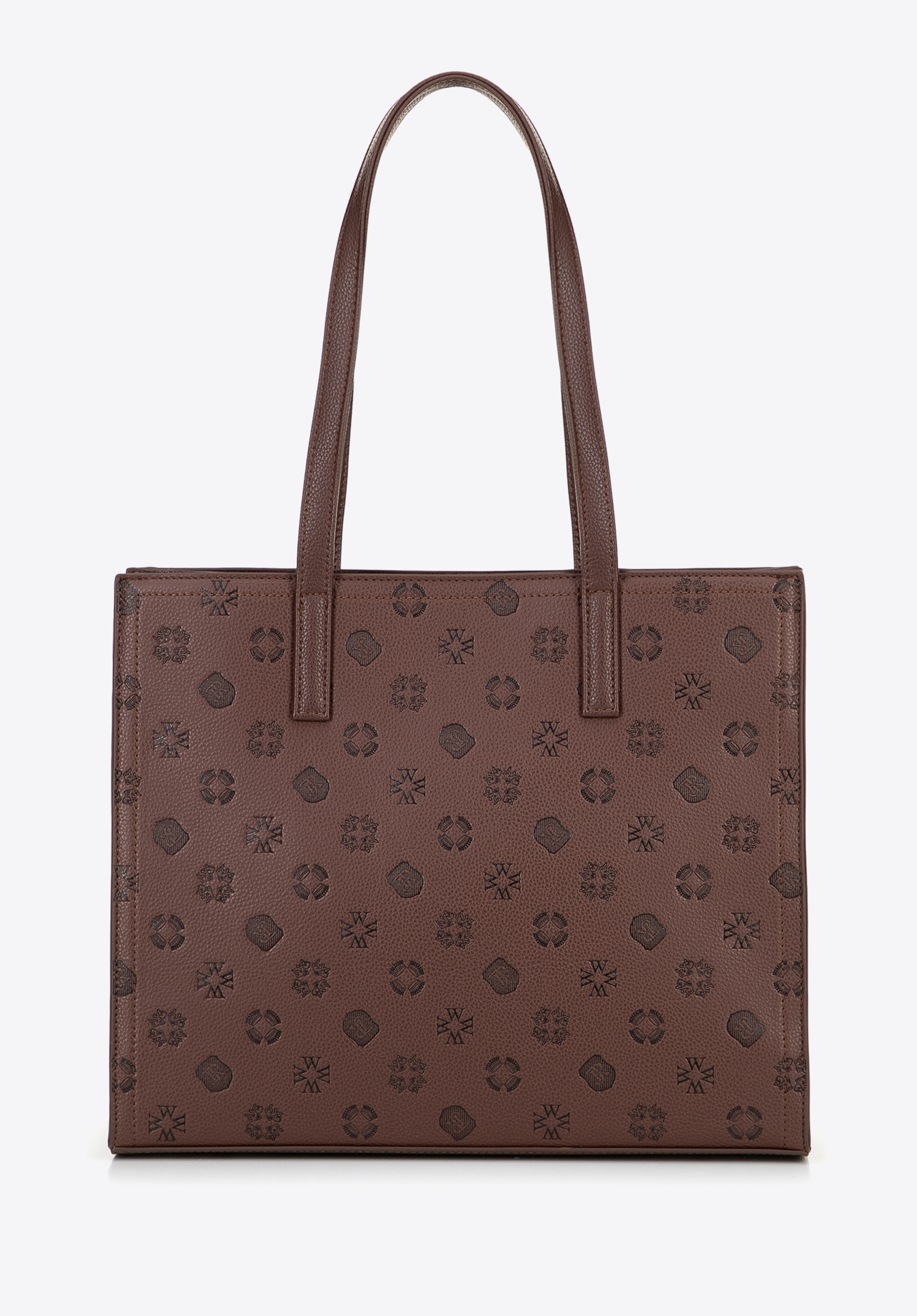 Geantă de damă din piele ecologică cu monogramă în relief, maro, 101-4Y-P04-4, Fotografie 5