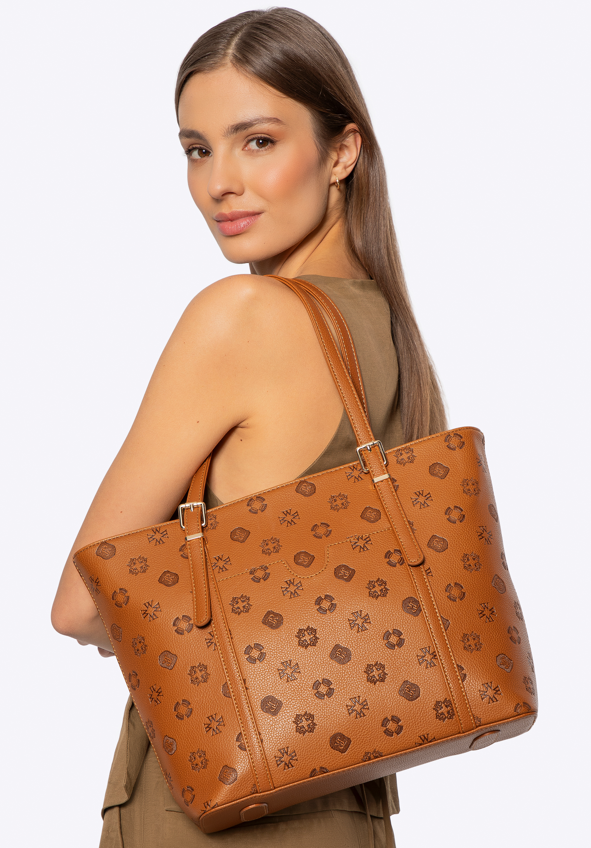 Geantă de damă din piele ecologică cu relief, maro, 101-4Y-P05-5, Fotografie 1