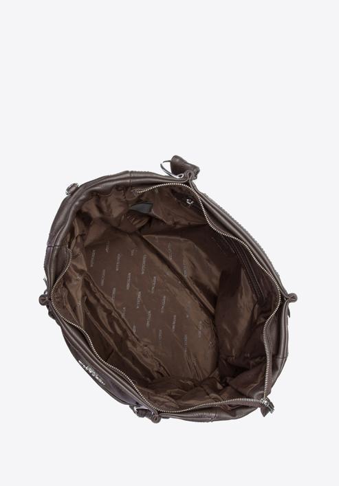 Geanta sac din piele cu buzunar, maro, 91-4E-313-4, Fotografie 4