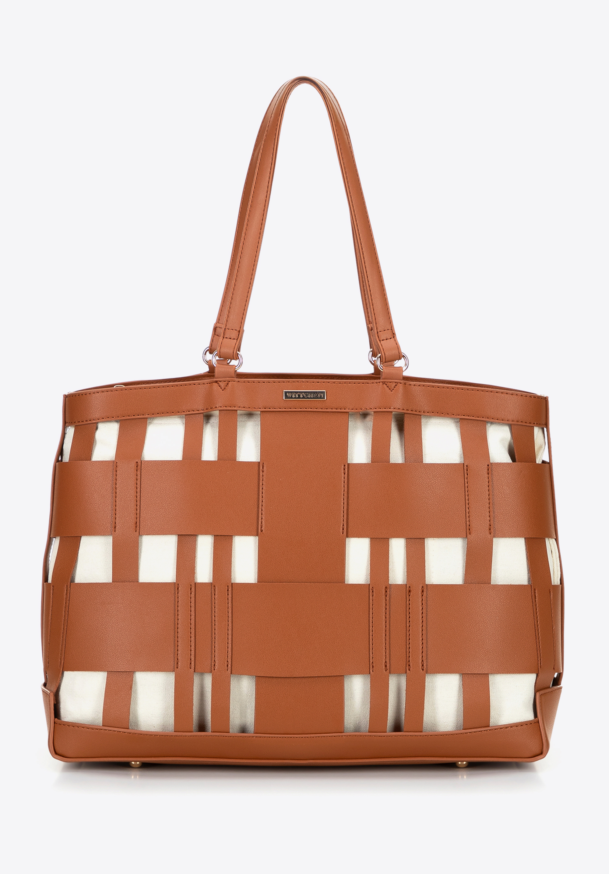 Geantă shopper elegantă din piele artificială, maro, 100-4Y-424-5, Fotografie 1