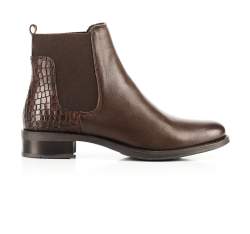 Ghete Chelsea de dama din piele cu textura crocodil, maro, 91-D-301-4-36, Fotografie 1