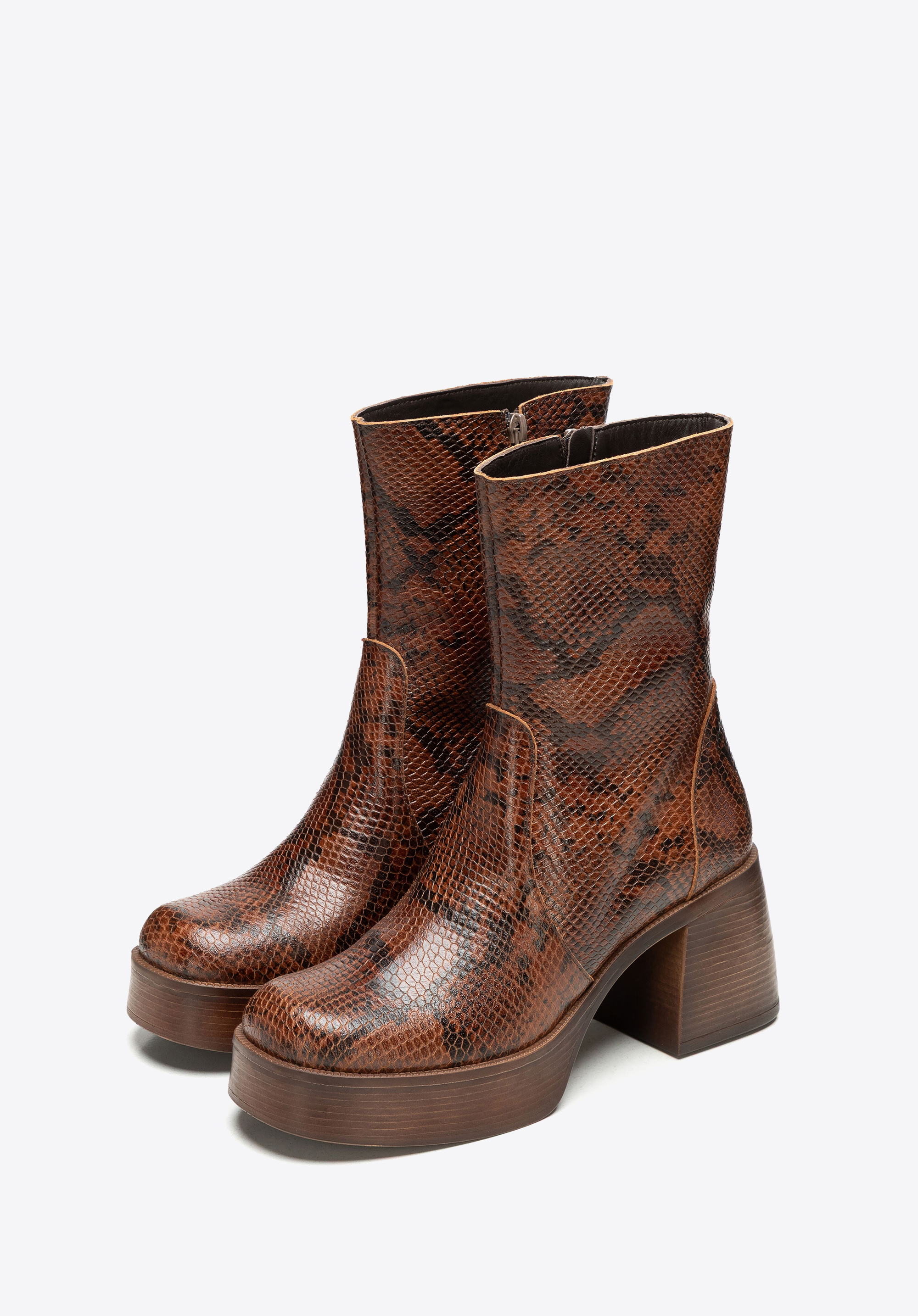 Ghete din piele cu efect de șarpe, maro, 101-D-303-X-38, Fotografie 1