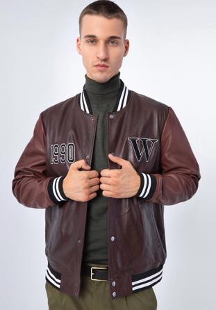 Geacă unisex bomber din piele cu monogramă, maro - grena, 97-09-203-43-S/M, Fotografie 1