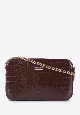 Geantă crossbody din piele artificială cu imprimeu croco, maro închis, 29-4Y-015-4, Fotografie 1