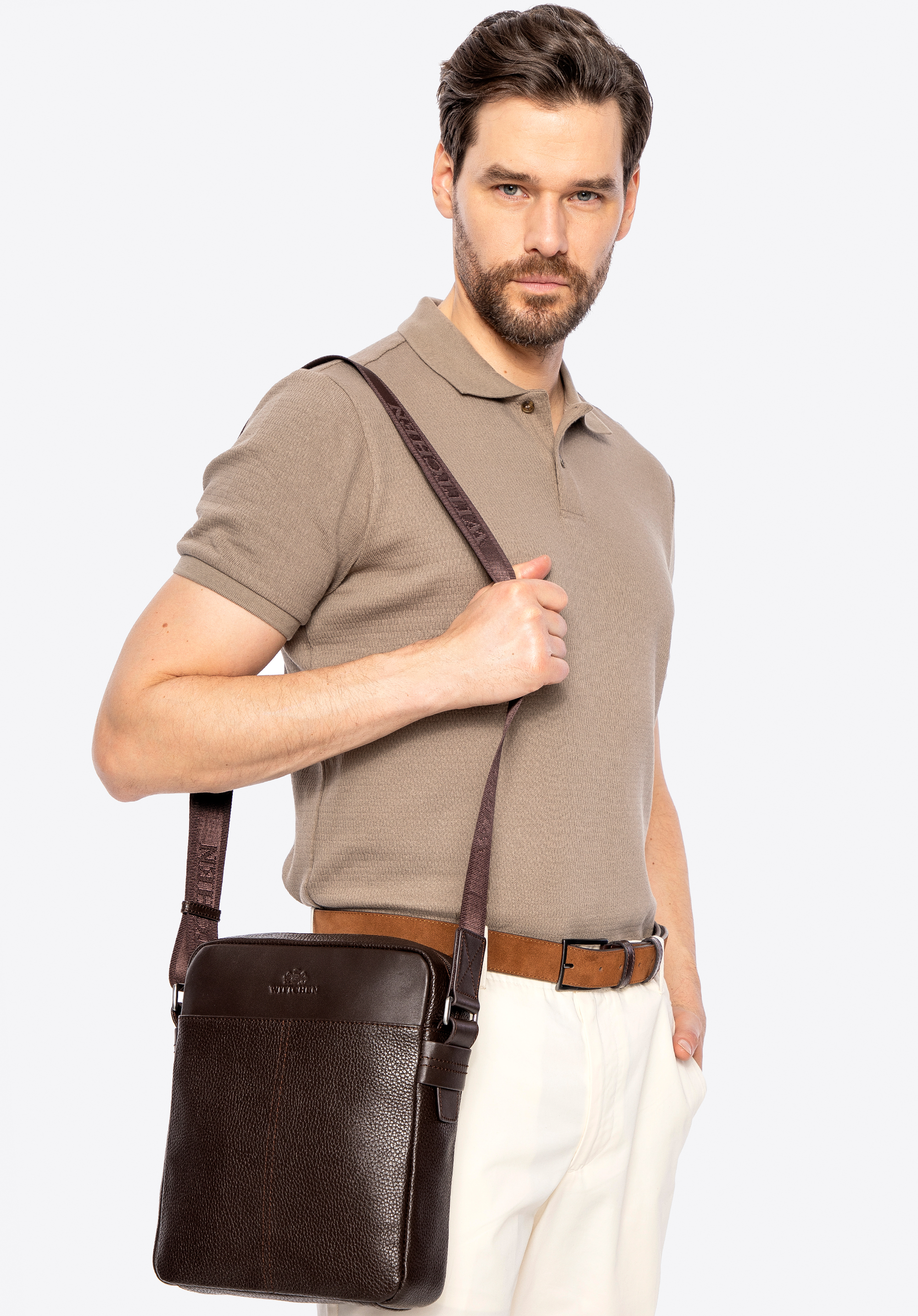 Geantă mare pentru bărbați din piele, maro închis, 100-4U-807-4, Fotografie 1