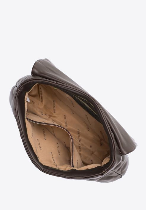 Geantă matlasată din piele artificială cu curea cu lanț, maro închis, 97-4Y-619-P, Fotografie 3