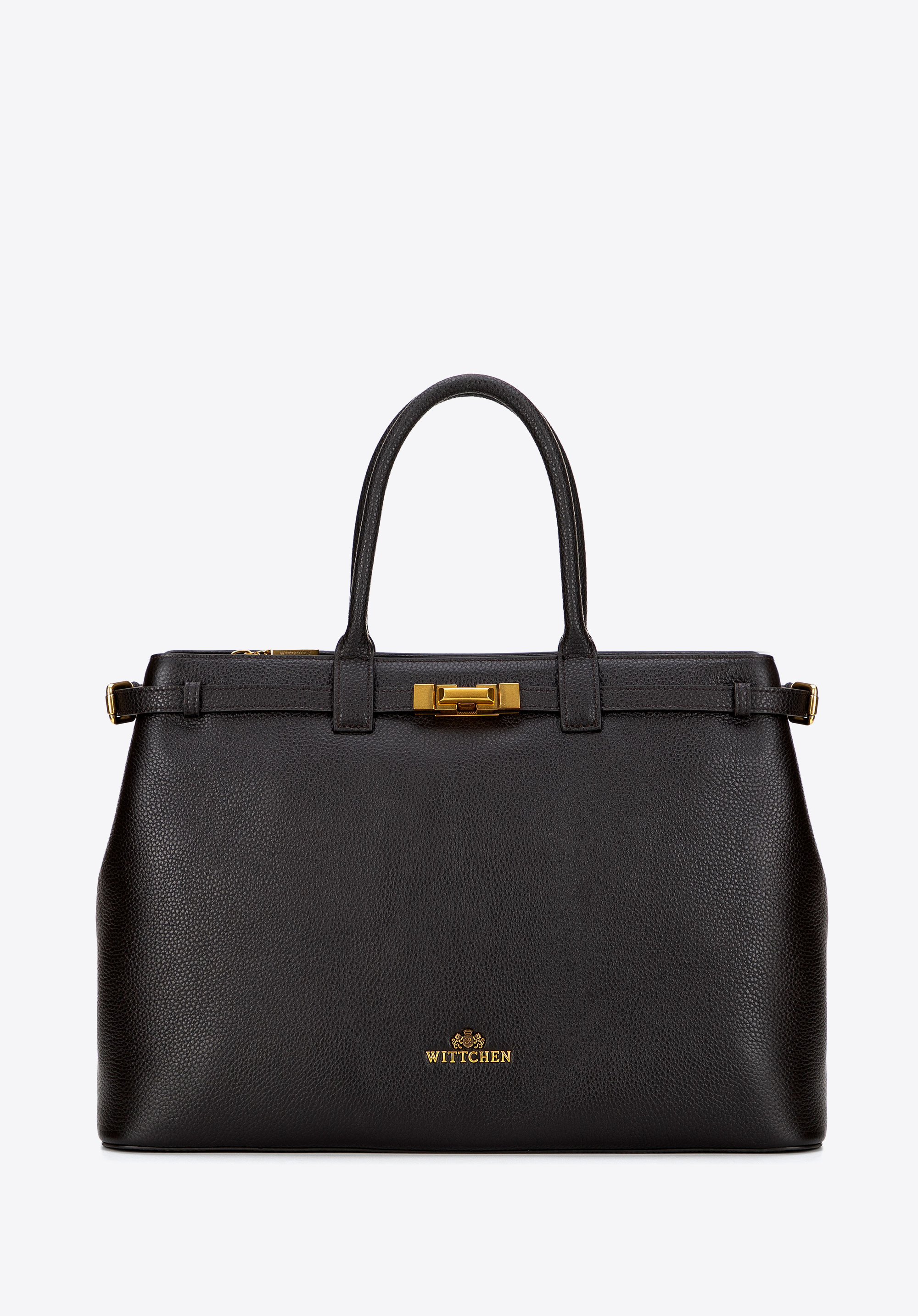 Geantă tote pentru femei din piele granulată, maro închis, 101-4E-207-1, Fotografie 1