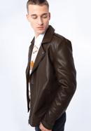 Jachetă bărbătească din piele artificială de motociclist, maro închis, 97-9P-154-3-L, Fotografie 17