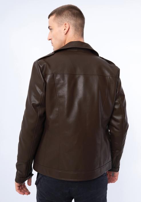 Jachetă bărbătească din piele artificială de motociclist, maro închis, 97-9P-154-Z-L, Fotografie 18