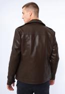Jachetă bărbătească din piele artificială de motociclist, maro închis, 97-9P-154-1-S, Fotografie 18
