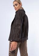 Jachetă biker din piele oversize pentru femei, maro închis, 97-09-201-4-M, Fotografie 17