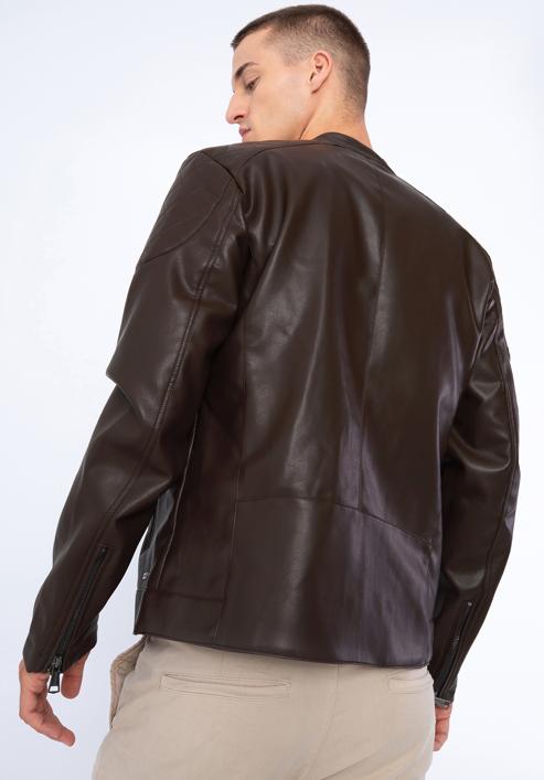 Jachetă din piele artificială pentru bărbați, maro închis, 97-9P-155-4-L, Fotografie 18