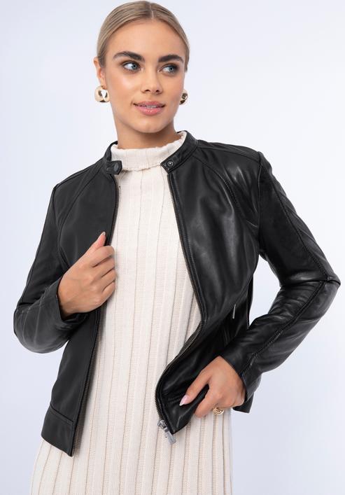 Jachetă din piele clasică pentru femei, maro închis, 97-09-804-1-L, Fotografie 17