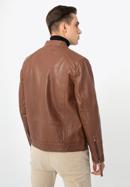Jachetă din piele pentru bărbați cu cusături verticale și guler înalt, maro închis, 97-09-253-1-XL, Fotografie 4